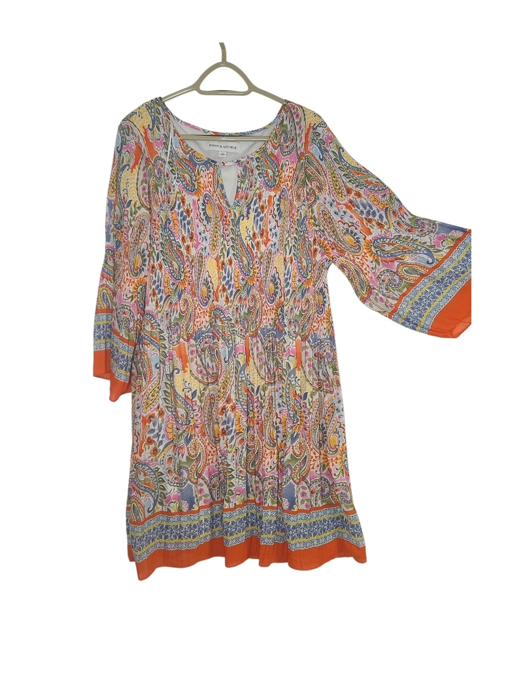 EMMA & MICHELE Paisley Plisse Keyhole Mini Dress 3X Boho Bright Orange